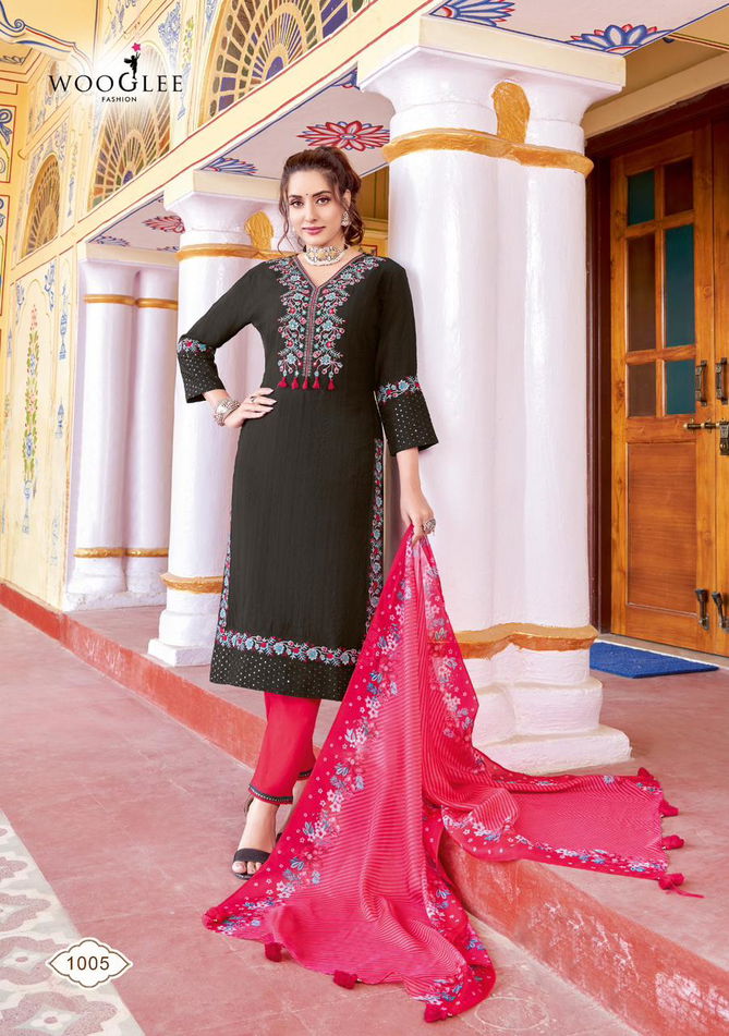 Saarika By Wooglee Viscose Weaving Embroidery Kurti With Bottom Dupatta Wholesale Shop In Surat